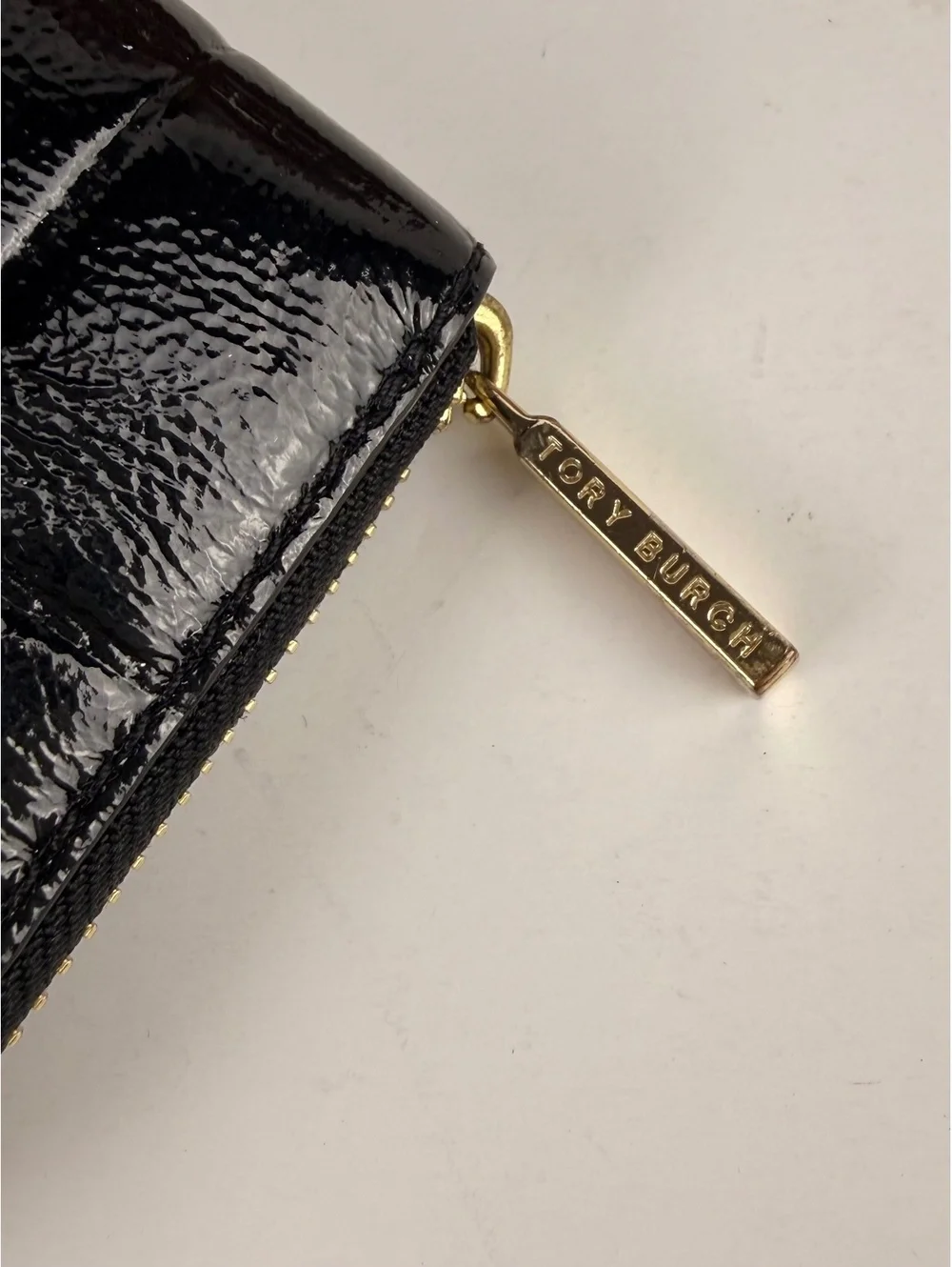 Tory Burch Marion Quilted Patent Leather Zip Around Continental Wallet Black